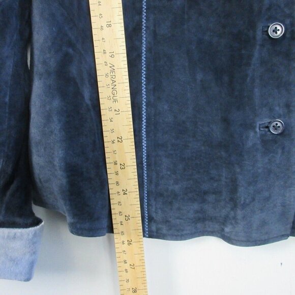 Willi Smith Collared Suede Shacket Womens XL Blue Leather Shirt y2k Jacket 684 - Picture 10 of 12